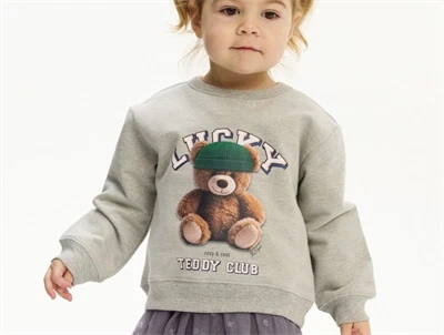 THE NEW siblings lysegrå melange sweatshirt med bamseprint foran  