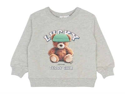 THE NEW siblings lysegrå melange sweatshirt med bamseprint foran  