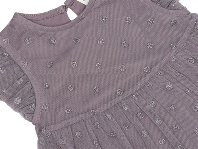 THE NEW siblings mesh kjole i grå ridge med prikker og flæser