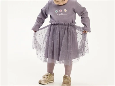 THE NEW siblings mesh nederdel i grå ridge med prikker