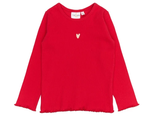 rød rib t-shirt med hjerteprint fra THE NEW siblings forfra
