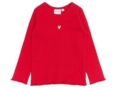 rød rib t-shirt med hjerteprint fra THE NEW siblings forfra