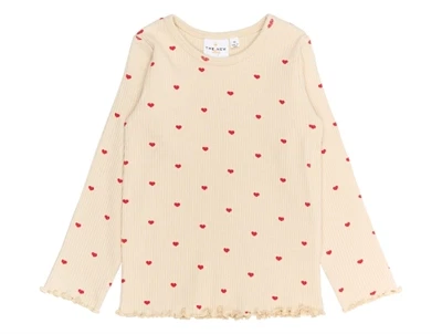 THE NEW siblings Rhea langærmet rib t-shirt med røde hjerter front