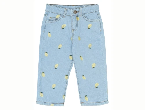 THE NEW Siblings Saja wide jeans light blue denim med citronbroderi forfra