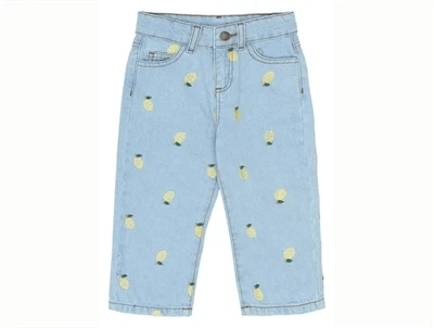 THE NEW Siblings Saja wide jeans light blue denim med citronbroderi forfra