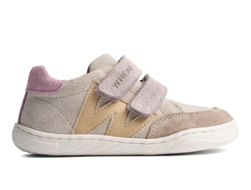 Wheat Barres sneaker i råhvid med lilla detaljer og dobbelte velcroremme