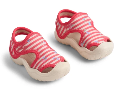 Wheat Bani badesandal rød stribet/blomstret med velcro