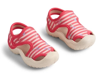 Wheat Bani badesandal rød stribet/blomstret med velcro