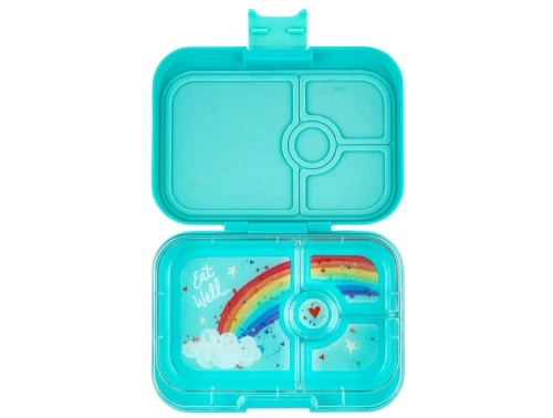 Yumbox Panino madkasse i misty aqua med regnbueprint og fire rum