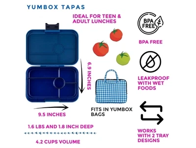Yumbox Tapas xl madkasse blå/jungle med 5 rum info
